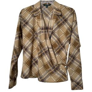 Lauren Ralph Lauren Wrap Plaid Blouse – XS Fall Colors